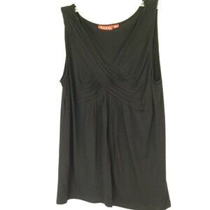 Elle Sleeveless Pintucked Blouse V-Neck Twist at Bust Black Size Large Cotton